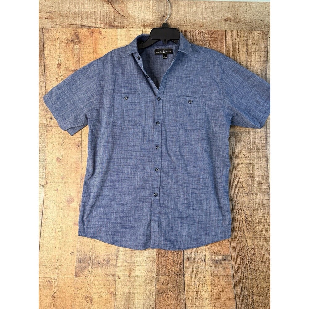 Beverly Hills Polo Club Mens M Blue Button Up Shirt Short Sleeve Coastal Preppy